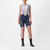 Women's Castelli Velocissima 3 Bibshort in sleek black with a matte finish, featuring drop-tail straps and reflective patches.