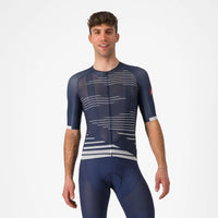 Lightweight Castelli Climber's 4.0 Jersey in a sleek, aerodynamic design with breathable 3D mesh fabric for hot mountain rides.