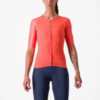 Vibrant Castelli Aero Pro 7.0 Women's Jersey in a sleek, form-fitting design, showcasing aerodynamic seams and bold colors for high-speed cycling.