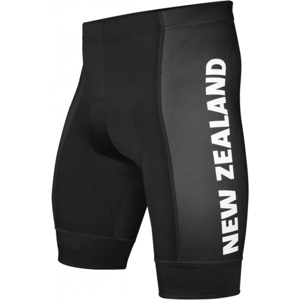 Stylish New Zealand replica shorts in vibrant lycra, showcasing a comfortable Contour chamois and secure silicone leg grippers.