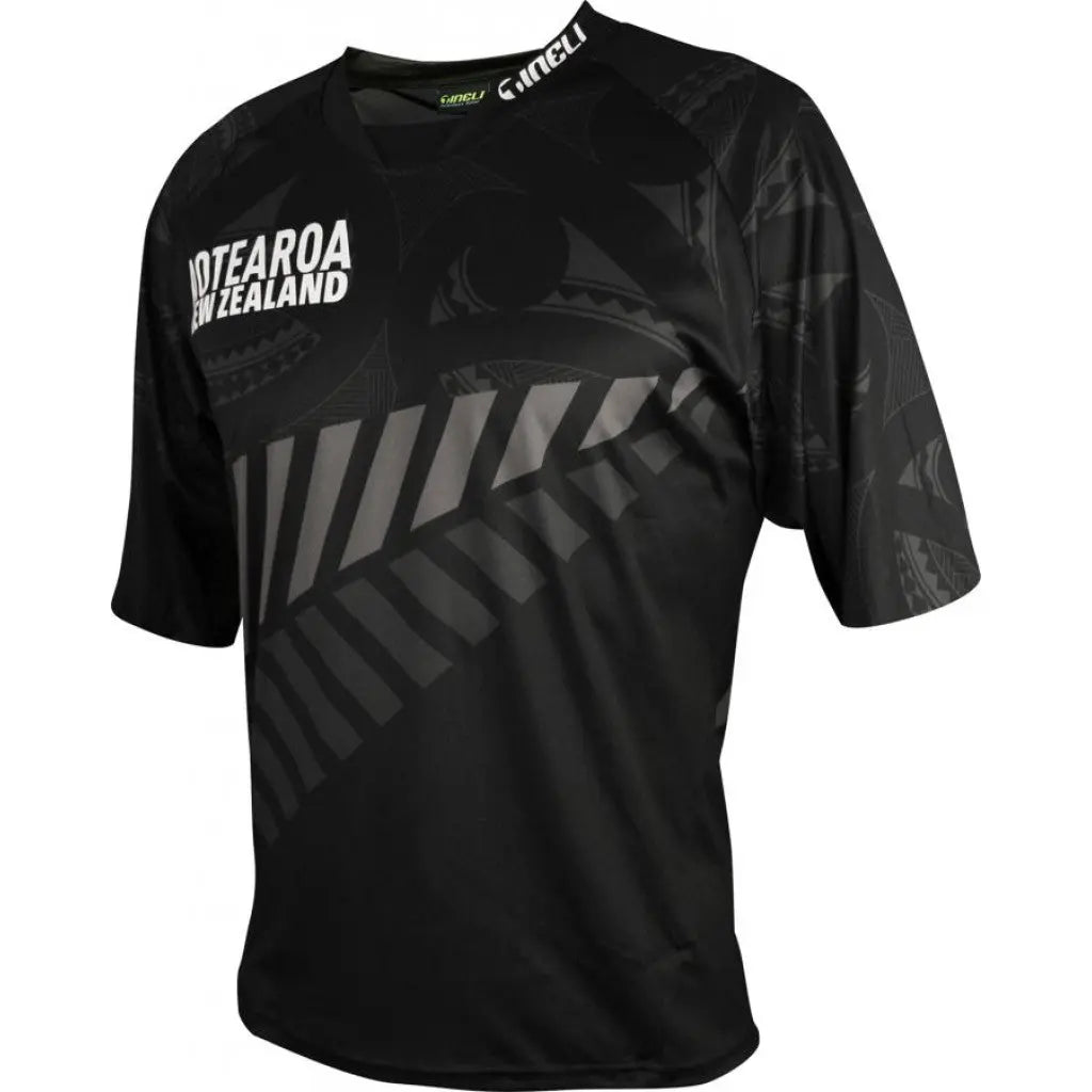 Vibrant NZ MTB Trail Jersey in a relaxed enduro cut, featuring bold New Zealand-inspired design and a zipped hip pocket.