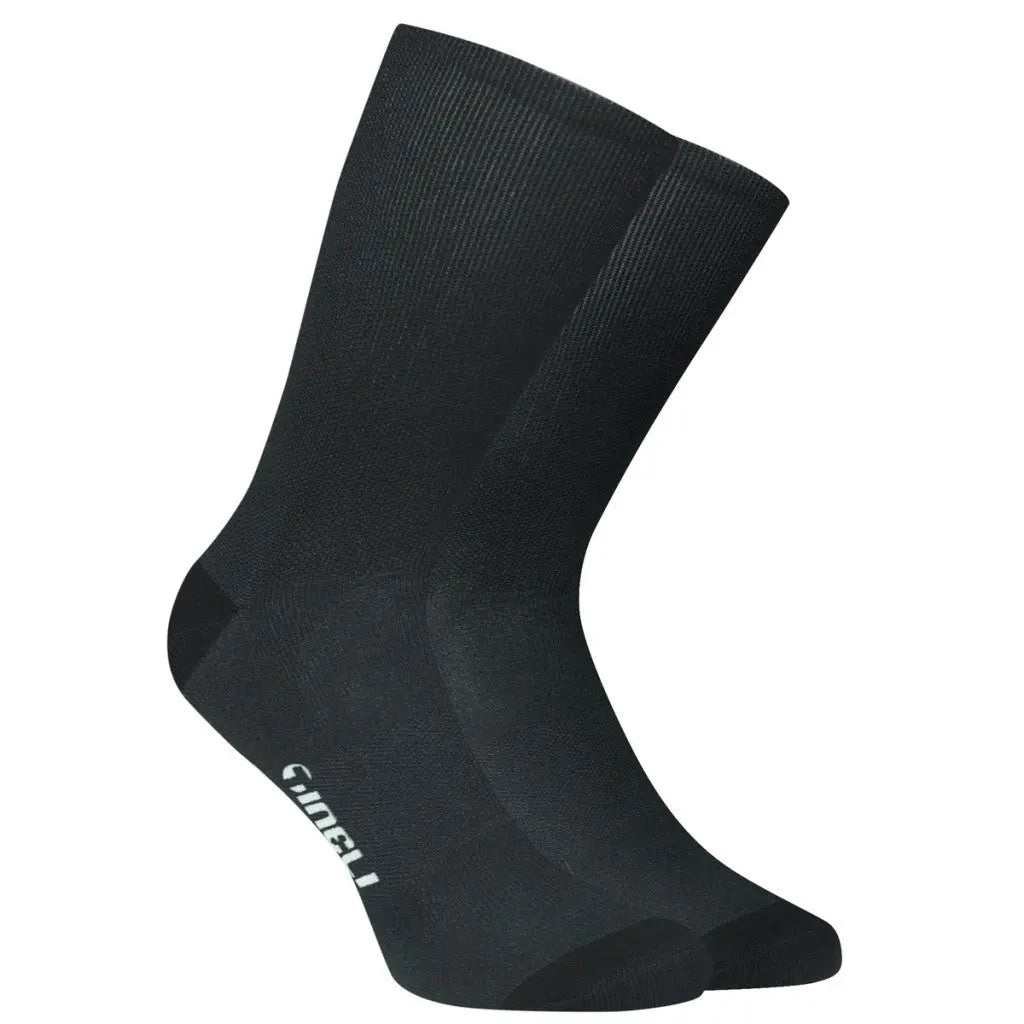 Stylish black Core cycling socks with mesh ventilation on top, designed for comfort and dryness during road rides.