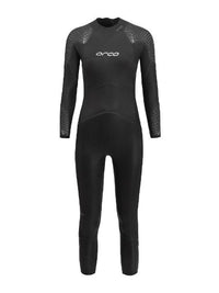 Sleek black ORCA APEX FLOW Women's Wetsuit, showcasing advanced flexibility and buoyancy for elite triathlon performance.