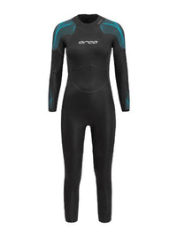 Sleek black ORCA APEX FLEX Women's Wetsuit, showcasing ultra-flexible fabric and a unique short, inverted zipper design.