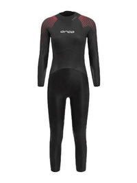 Women's ORCA APEX FLOAT Wetsuit in sleek black, designed for triathletes with buoyant panels for optimal water support.