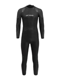 Sleek black ORCA APEX FLOW Men's Wetsuit, showcasing advanced flexibility and buoyancy for elite triathlon performance.