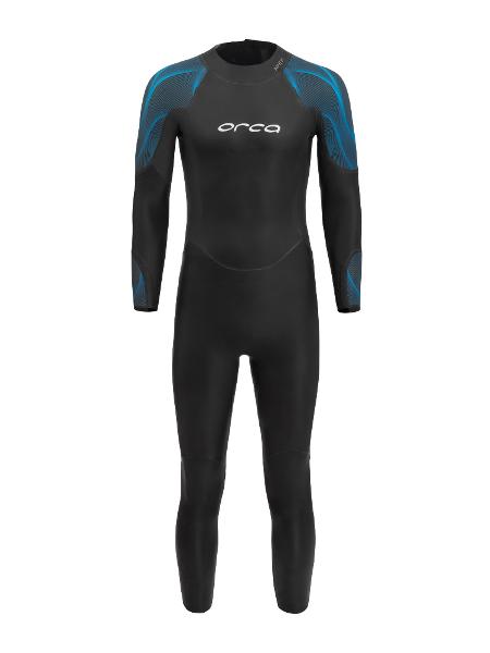 Sleek black ORCA APEX FLEX Men's Wetsuit with a short inverted zipper, showcasing ultimate flexibility for triathletes.