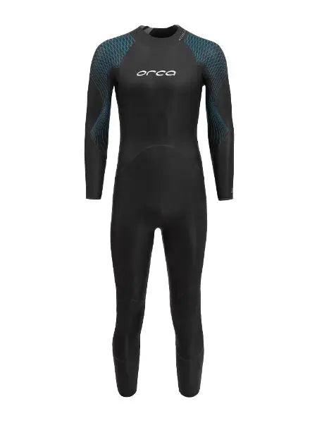 Sleek black ORCA ATHLEX FLEX Men's Wetsuit, designed for triathletes, showcasing flexible, thin material for optimal movement.