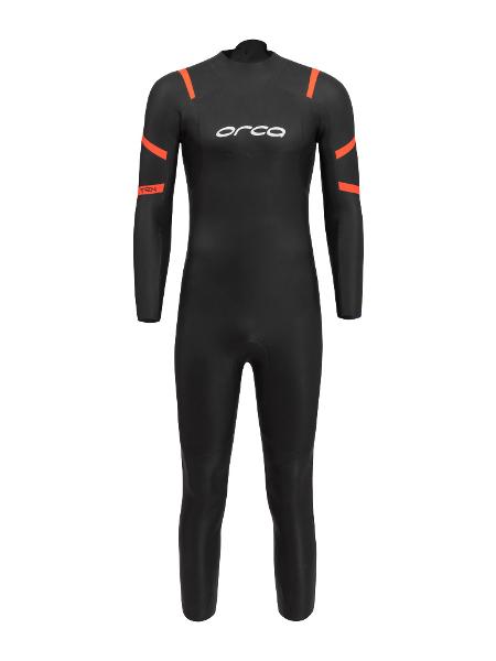 Men's ORCA Openwater Core TRN Wetsuit in black, designed for beginner open water swimmers with flexible shoulders and neutral buoyancy.