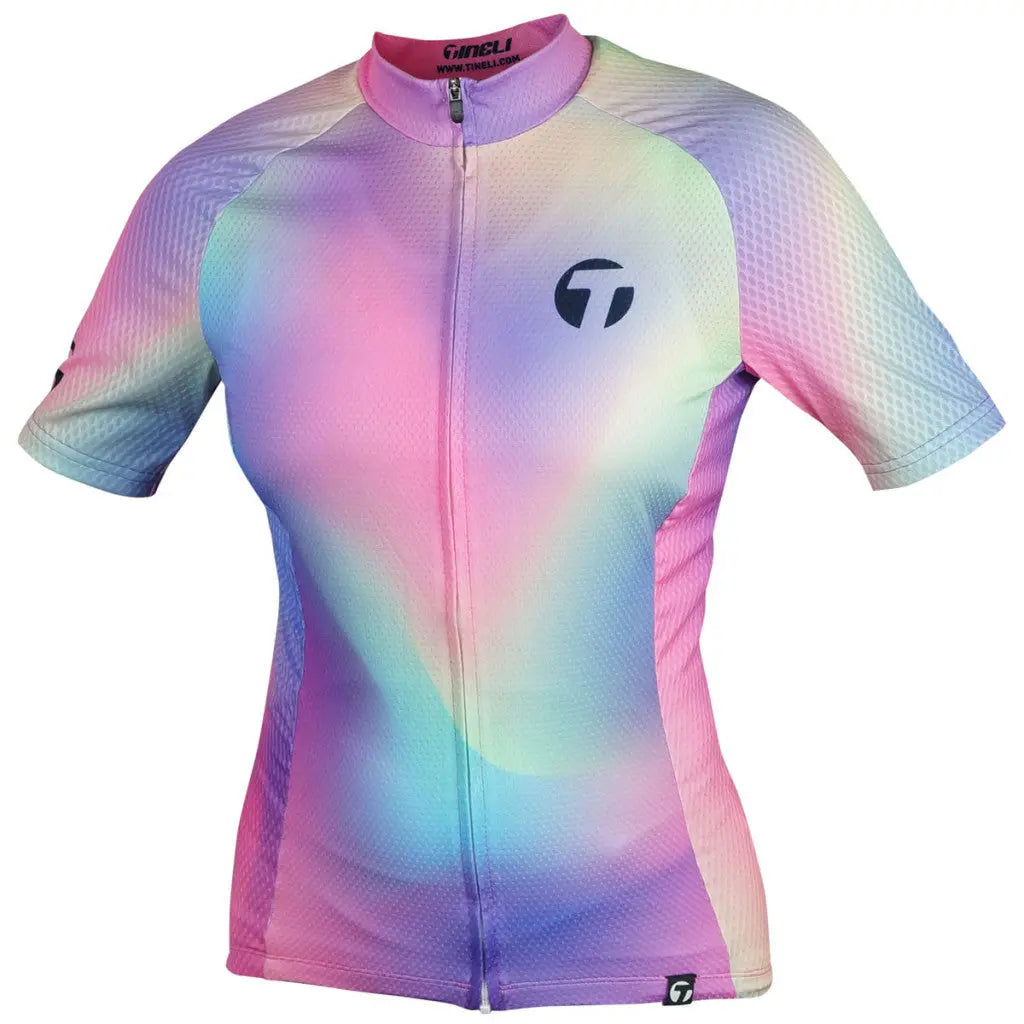 Women's Aurora Jersey in a sleek, aerodynamic design with breathable waffle fabric and vibrant summer styling.
