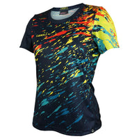Vibrant Splatter Trail Jersey in a relaxed enduro fit, showcasing a colorful splatter design and breathable side panels.