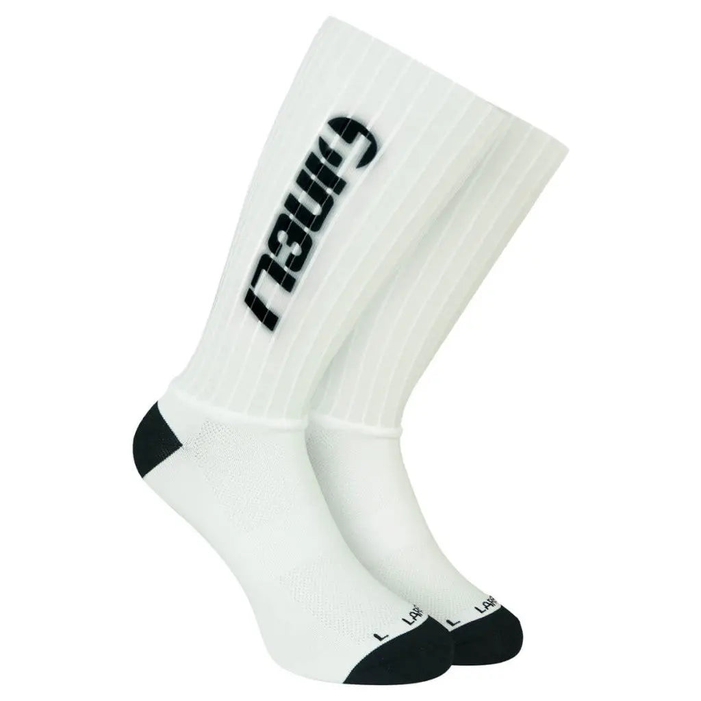 Sleek Long Aero Socks in team colors, featuring ribbed fabric for reduced drag and a snug, performance-driven fit.