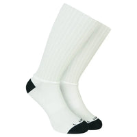 White Long Aero Socks with ribbed fabric for cyclists, designed to reduce drag and boost speed with a sleek, snug fit.