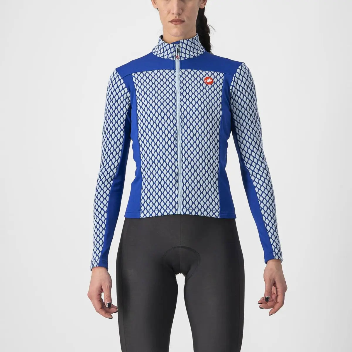 Women's Castelli SFIDA 2 Jersey in a stylish cross-dyed color, featuring a high Zen collar and thermal 3D fabric for warmth.