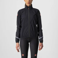 Vibrant pink Castelli Emergency 2 Rain Jacket for women, showcasing a sleek, waterproof design with reflective details.
