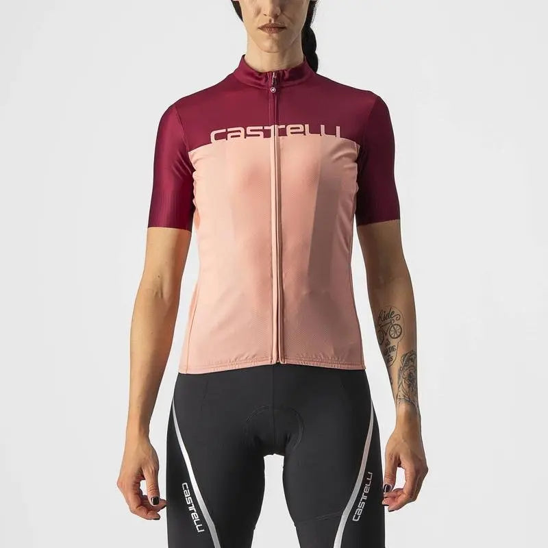 Women's Castelli Velocissima Jersey in vibrant colors, featuring breathable micromesh fabric and sleek, raw-cut sleeves.