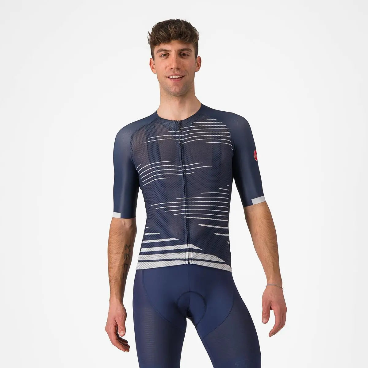Lightweight Castelli Climber's 4.0 Jersey in a sleek, aerodynamic design with breathable 3D mesh fabric for hot mountain rides.