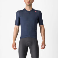 Vibrant Castelli Espresso Jersey in a sleek, tailored fit, showcasing breathable Air_O Stretch fabric and raw-cut sleeves.