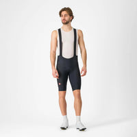 Sleek black Castelli Competizione 2 Bibshorts with textured Vortex fabric on legs and breathable mesh back straps.