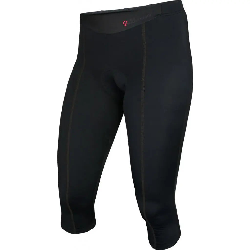 Women's 3/4 shorts in sleek black, featuring a supportive lycra design and comfortable waistband for cycling enthusiasts.