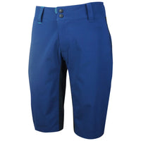Navy Enduro Shorts in a deep blue hue, crafted with durable, stretchy fabric, featuring zipped hip pockets and a secure double dome waist closure.
