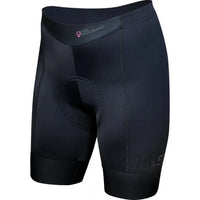 Women's black core shorts with a snug 6 cm gripper legband and supportive 240gsm Lycra, designed for ultimate comfort.