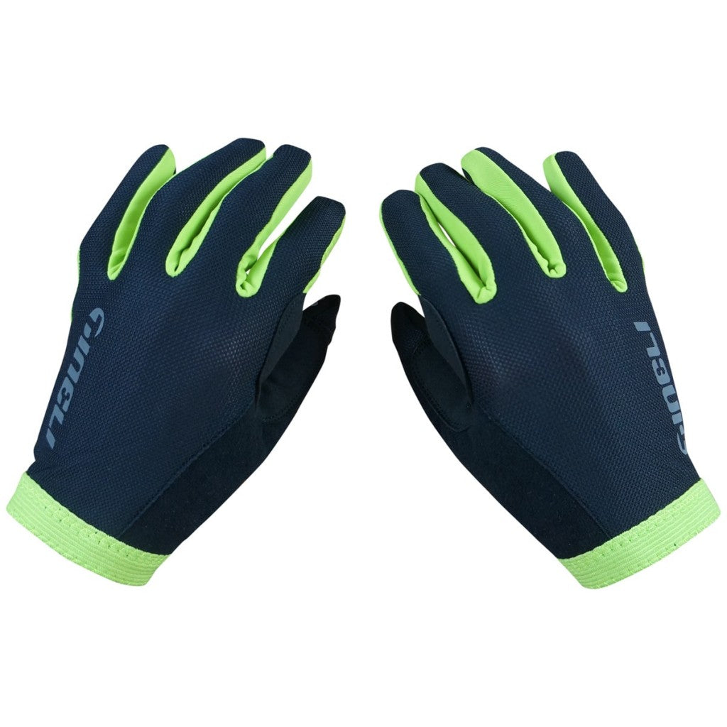 Vibrant Lime Trail Gloves with ventilated faux suede palms and silicone grip details for optimal comfort on rugged trails.