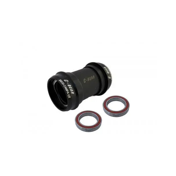 Detailed view of the C-Bear BB30 Campagnolo Ultra Torque Ceramic Bottom Bracket, showcasing precision CNC aluminum cups and durable ceramic bearings for cyclocross bikes.