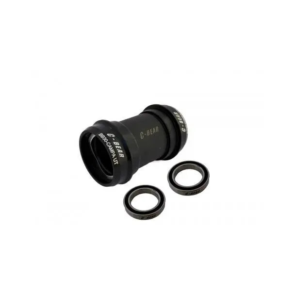 Detailed view of the C-Bear BB30 Campagnolo Ultra Torque Ceramic Bottom Bracket, showcasing precision CNC aluminum cups and durable ceramic bearings.