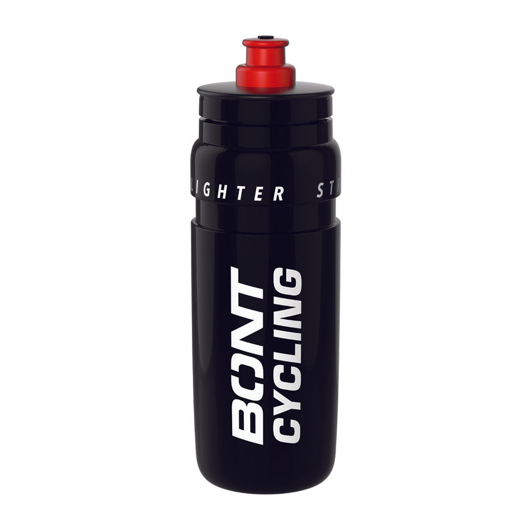 Sleek 750ml Elite Fly Water Bottle in black or white, designed with a wide push-pull nozzle for easy hydration on the go.