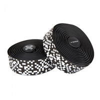 Retro-inspired BURGH Pixel White Bar Tape in black with glossy white pixelated 8-bit game design, evoking 1970s nostalgia.