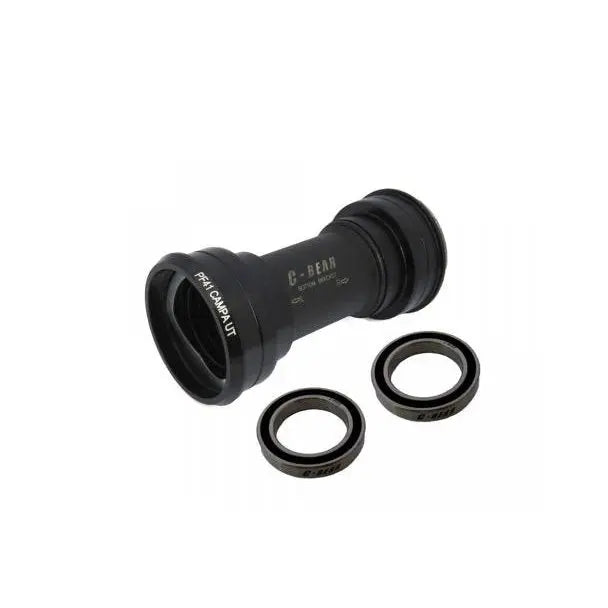 Detailed view of the C-Bear PF41 BB Campagnolo Ultra Torque ceramic bottom bracket with precision aluminum cups.