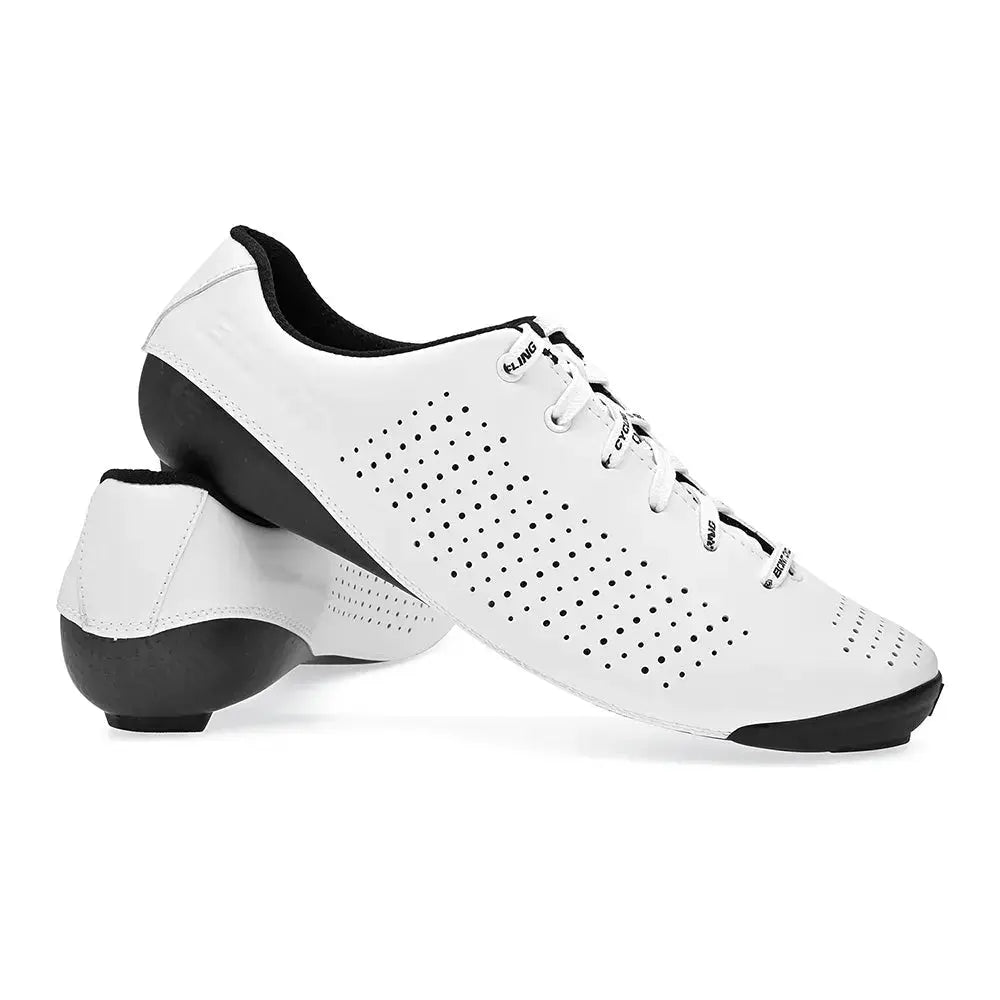 Sleek white Bont Vaypor 23 Lace Wide Fit cycling shoe with a lightweight carbon fiber design and breathable Durolite upper.